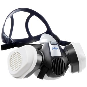 Dräger X-plore 3300 Halbmaske mit Filtern, Größe L, für Chemiearbeiten und Atemschutz.