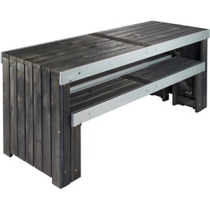 Wilk Gartenmöbel-Set Provence, 3-teilig, anthrazitfarben. Tisch mit zwei Bänken platzsparend zusammengeschoben.