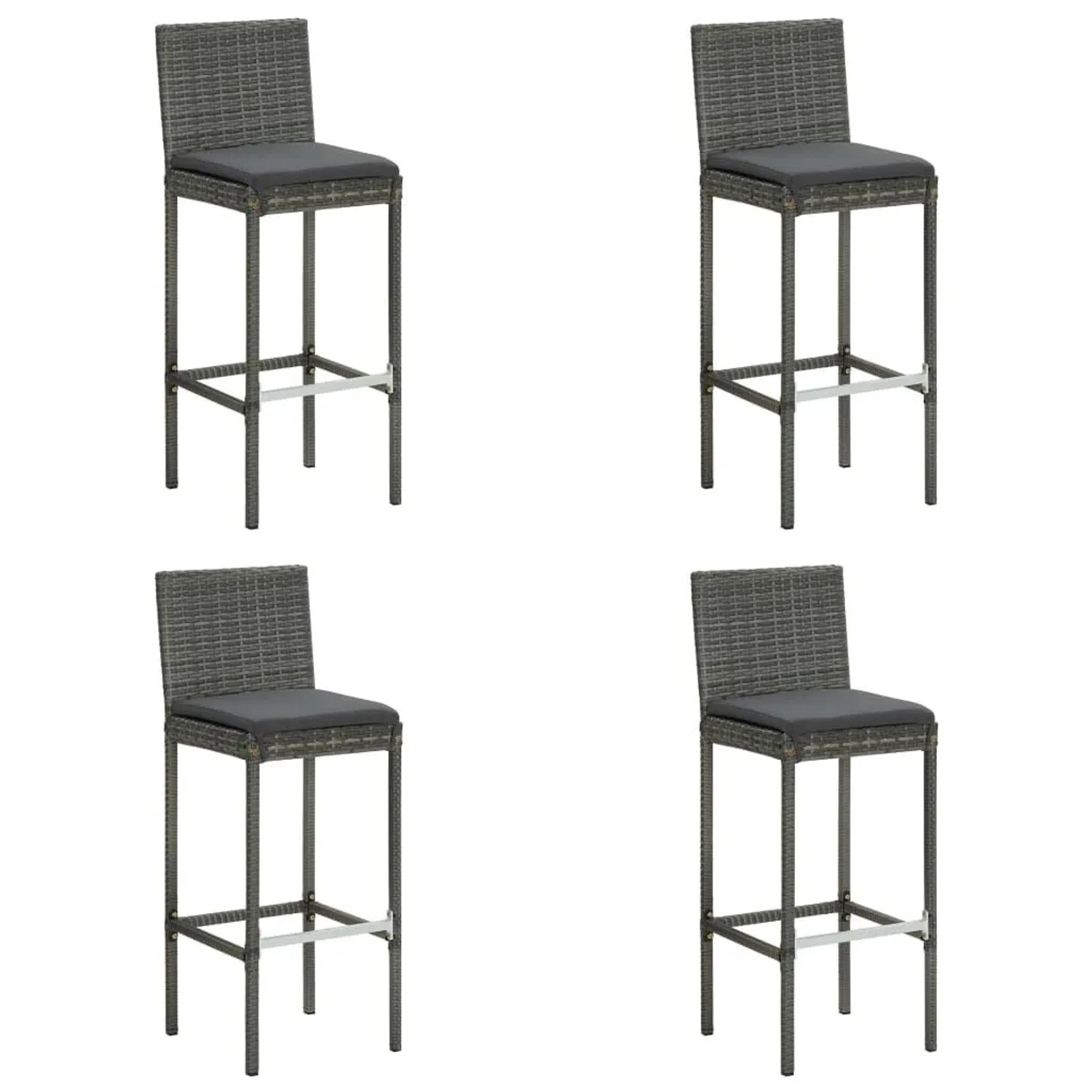 vidaXL Garten-Barhocker mit Kissen 4 Stk Grau Poly Rattan 316671