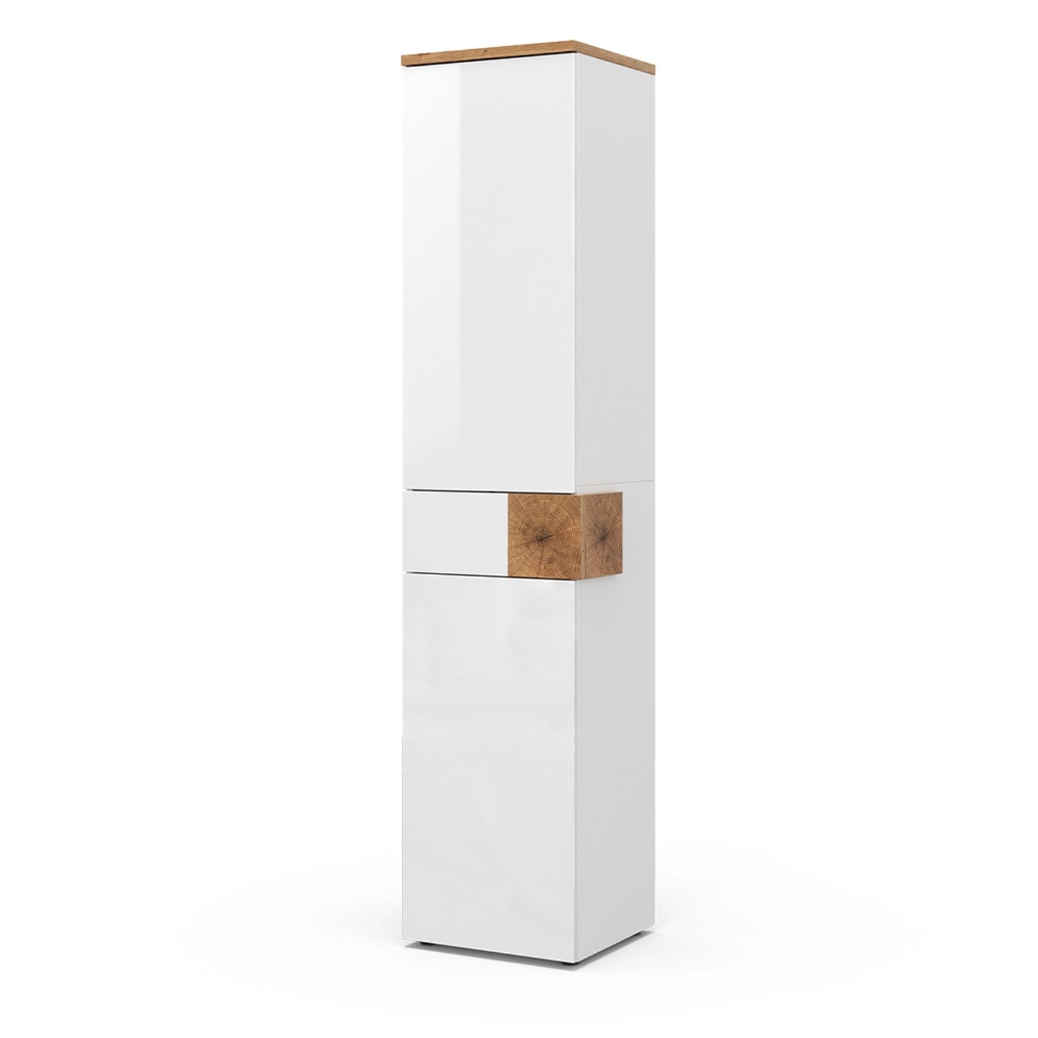 Vicco Badschrank Eden Weiß Hochglanz/Artisan-Eiche 40 x 184 cm mit 2 Türen und Schublade