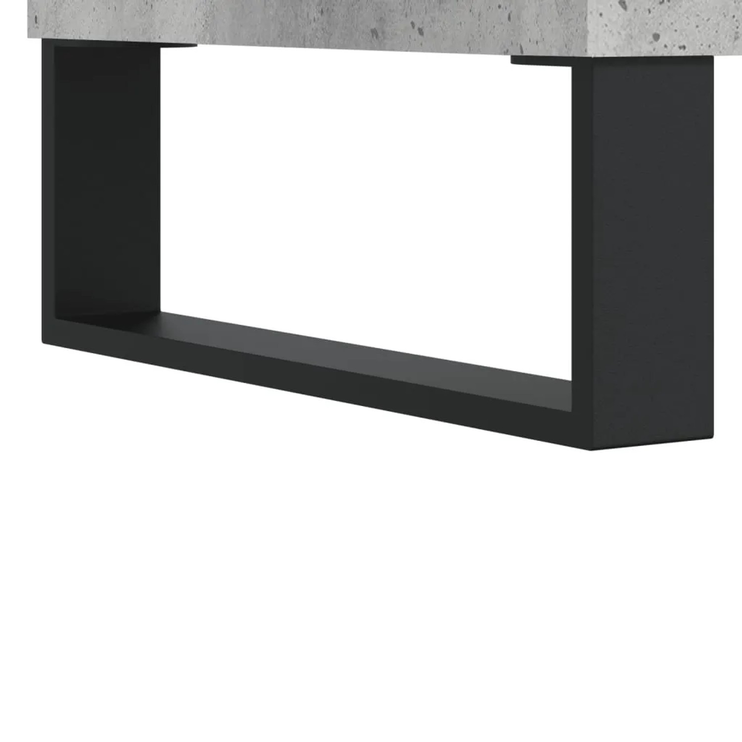 Detailansicht: Betongrauer Nachttisch mit schwarzem Metallgestell. Modernes Design für Schlafzimmer.