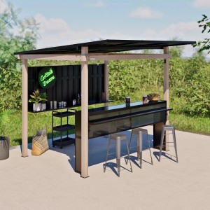 Sojag Outdoorbar Munich in Lichtgrau mit Theke und Dach für den Garten.