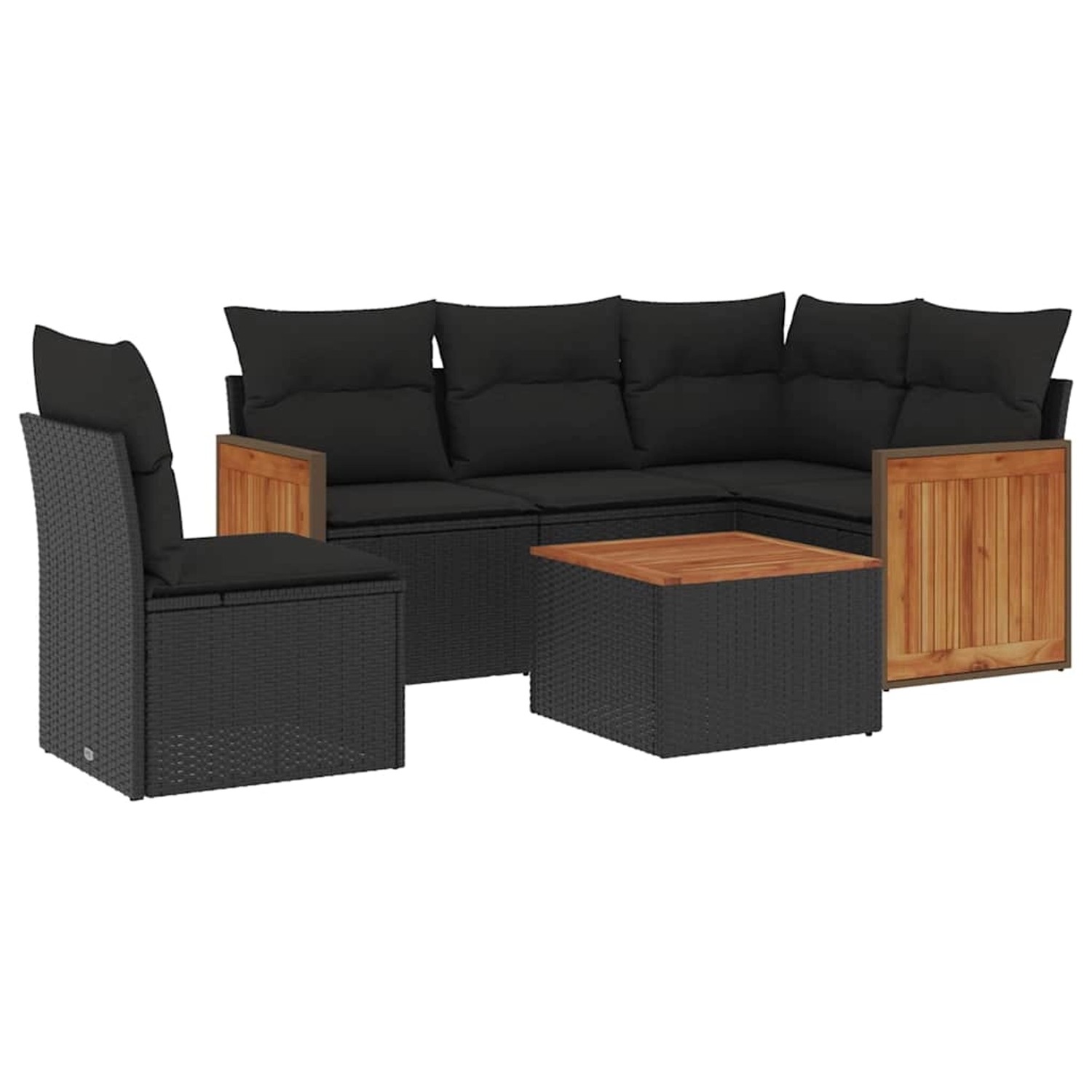 vidaXL 6-Tlg Garten-Sofagarnitur mit Kissen Schwarz Poly Rattan 3260060