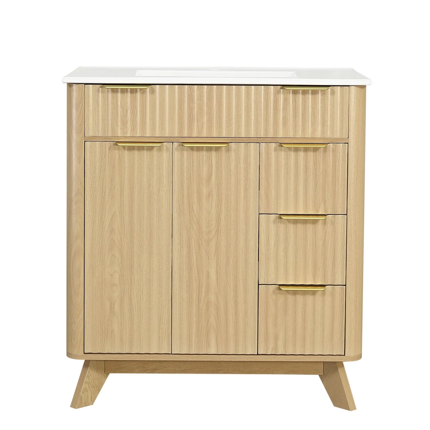 Merax Badezimmerschrank 81cm Holzton Schubladen Türen