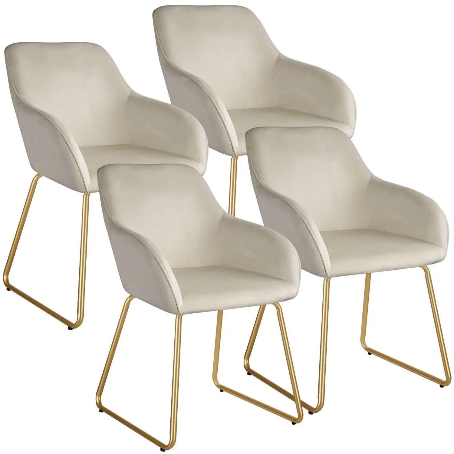 Tectake Esszimmerstuhl Jeane Gepolstert  In Samtoptik Höhenverstellbare Füße 4Er Set 61 x 57 x 85 50 cm Samtoptik Creme Gold