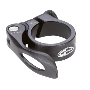 Schwarzer Alu-Fahrrad-Sattel-Klemmring mit Schnellspanner für einfache Sattelbefestigung.