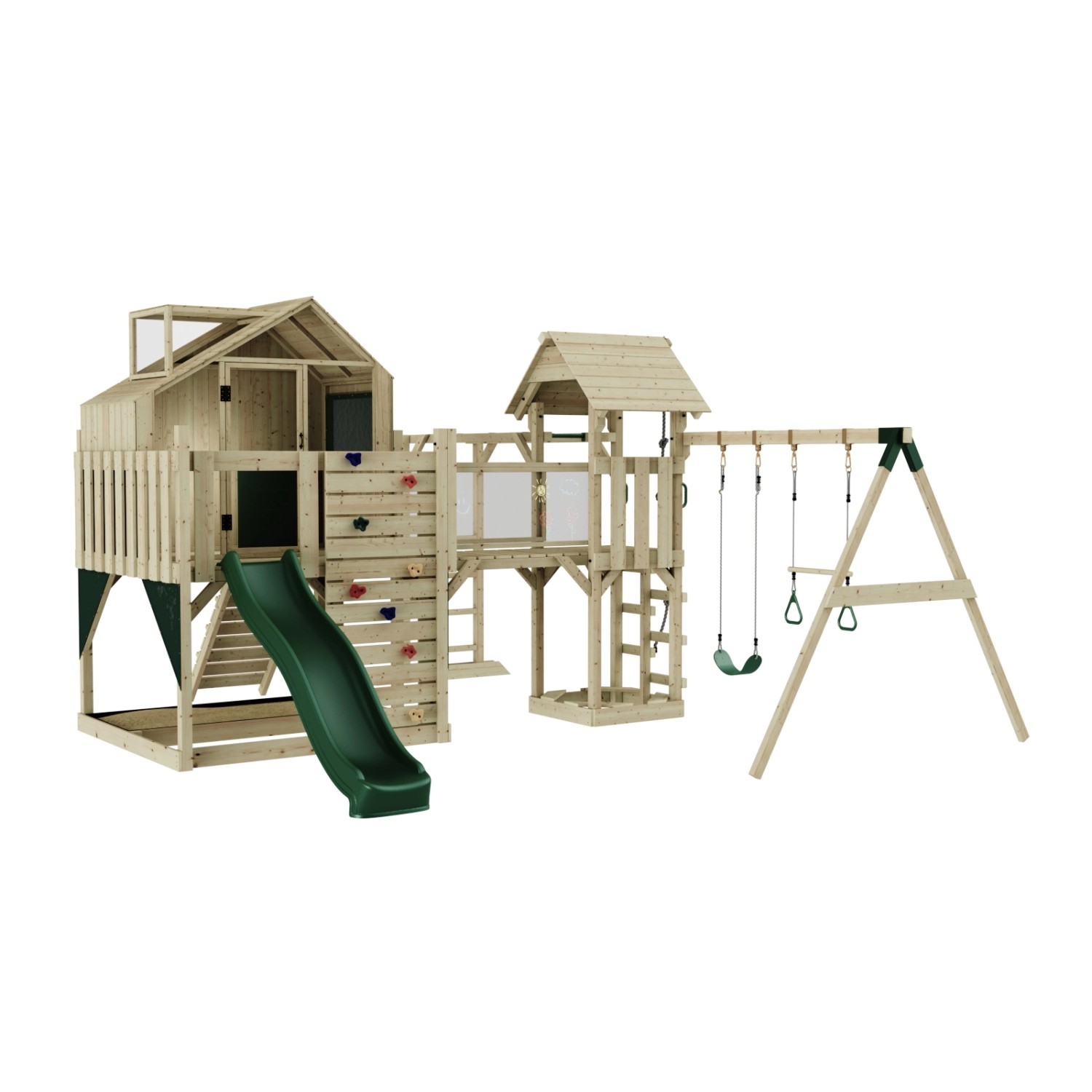 OutdoorToys Spielturm Knut mit Trapezschaukel Dunkelgrün günstig online kaufen