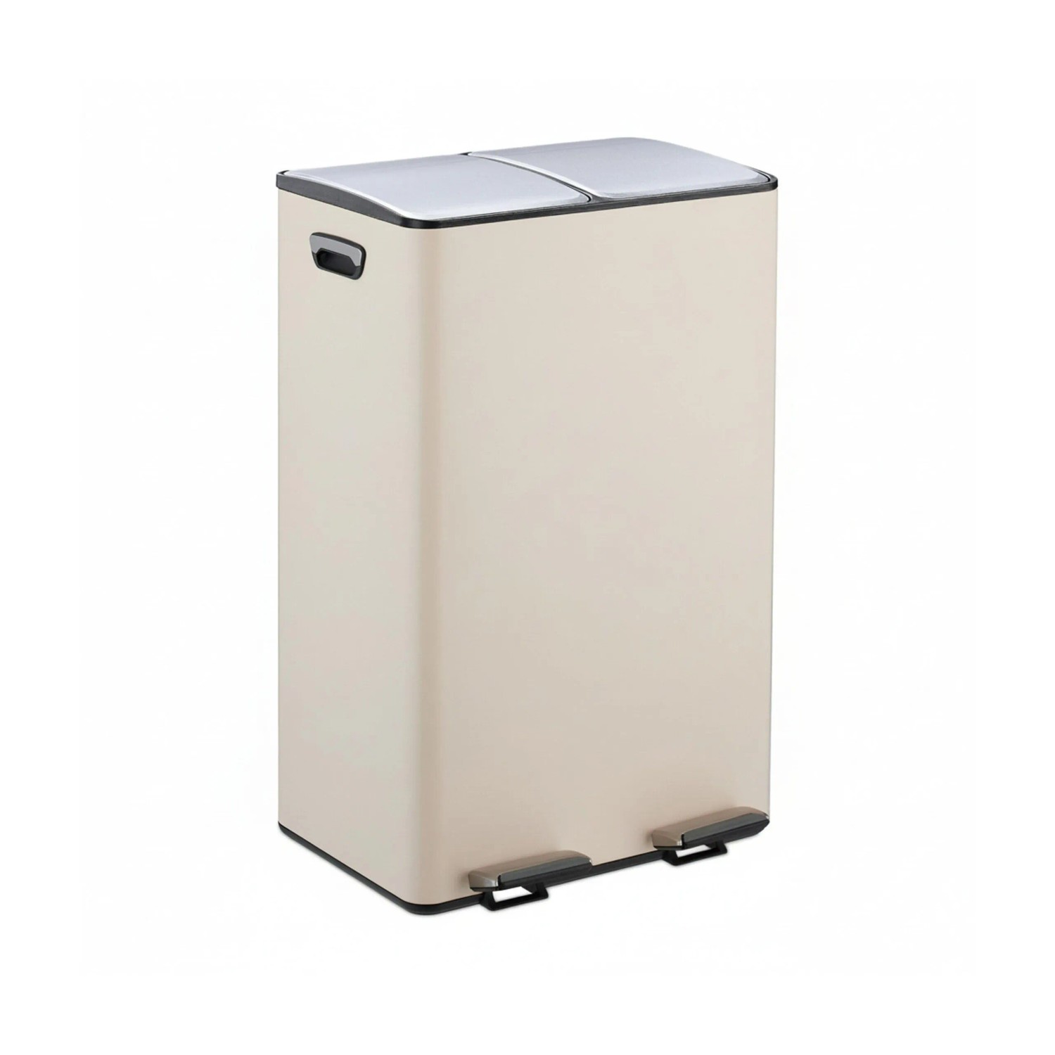 Relaxdays Tretmülleimer Eisen Beige Mit 2 Fächern Absenkautomatik 71,5 cm x 47 cm x 36 cm 8,5 kg