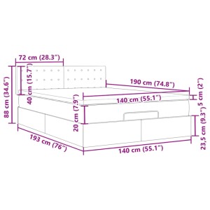 vidaXL Ottoman-Bett mit Matratze, dunkelblau, 140x190 cm, Samt, mit Maßangaben.