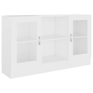 Weißer Vitrinenschrank (120x30,5x70 cm) aus Holzwerkstoff mit Glastüren für Wohnzimmer.
