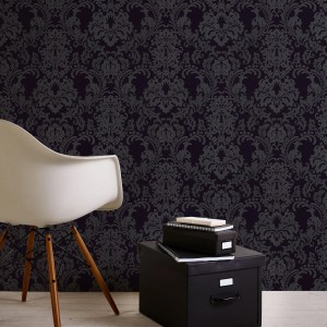 Elegante Vliestapete mit Barock Muster in Grau und Schwarz. Dekorative Tapete für Schlafzimmer und Wohnräume.