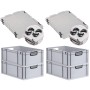 PROREGAL SuperSparSet: 4 graue Euroboxen (44L) mit schwarzen Griffen und Auflagedeckel. Stapelbare Aufbewahrungsboxen.