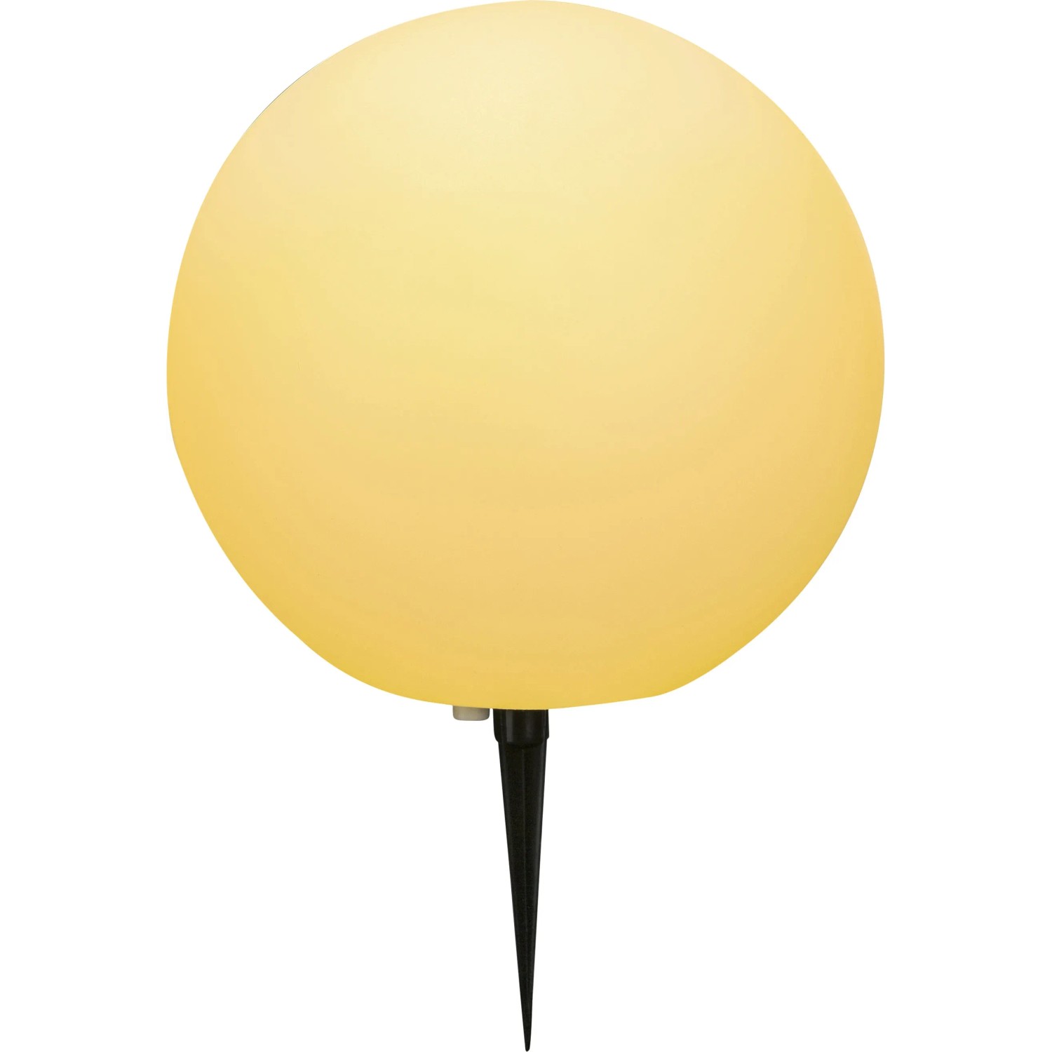 Weiße Globo Außenkugelleuchte TOULA mit Erdspieß, Gartenstrahler aus Kunststoff.