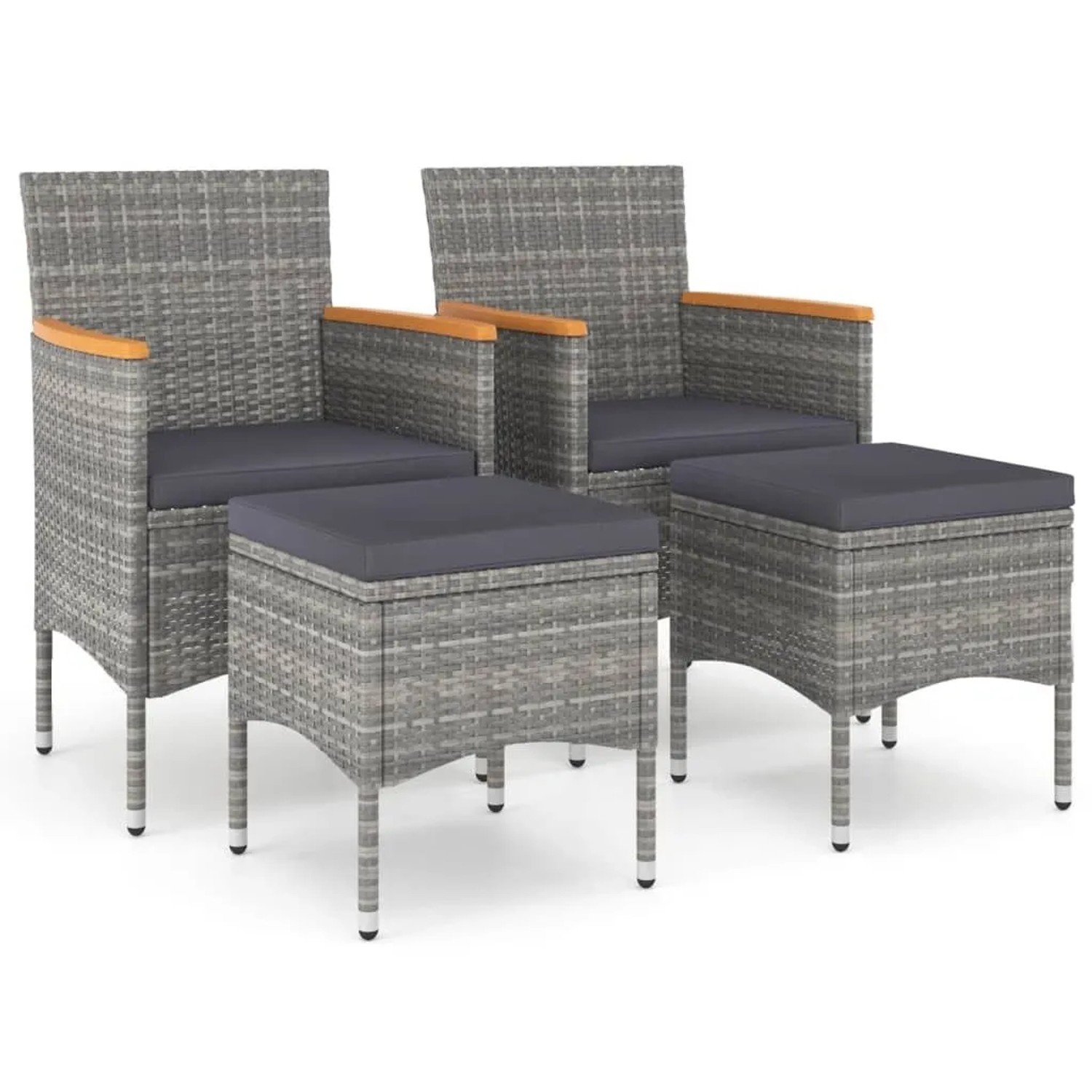 Furnicato 4-tlg Gartenstuhl Und Hocker Set Poly Rattan Grau