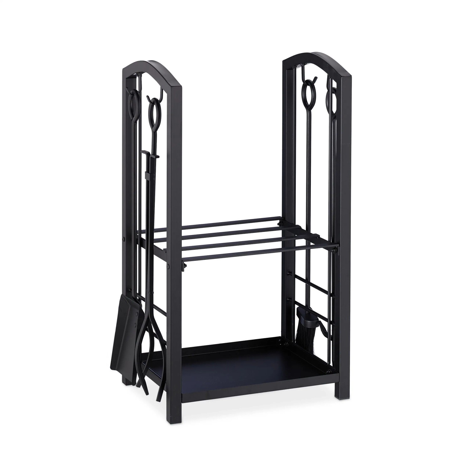 Relaxdays Kaminholzregal Stahl Schwarz mit Ofenbesteck 73 cm x 46 cm x 30 cm 8,7 kg