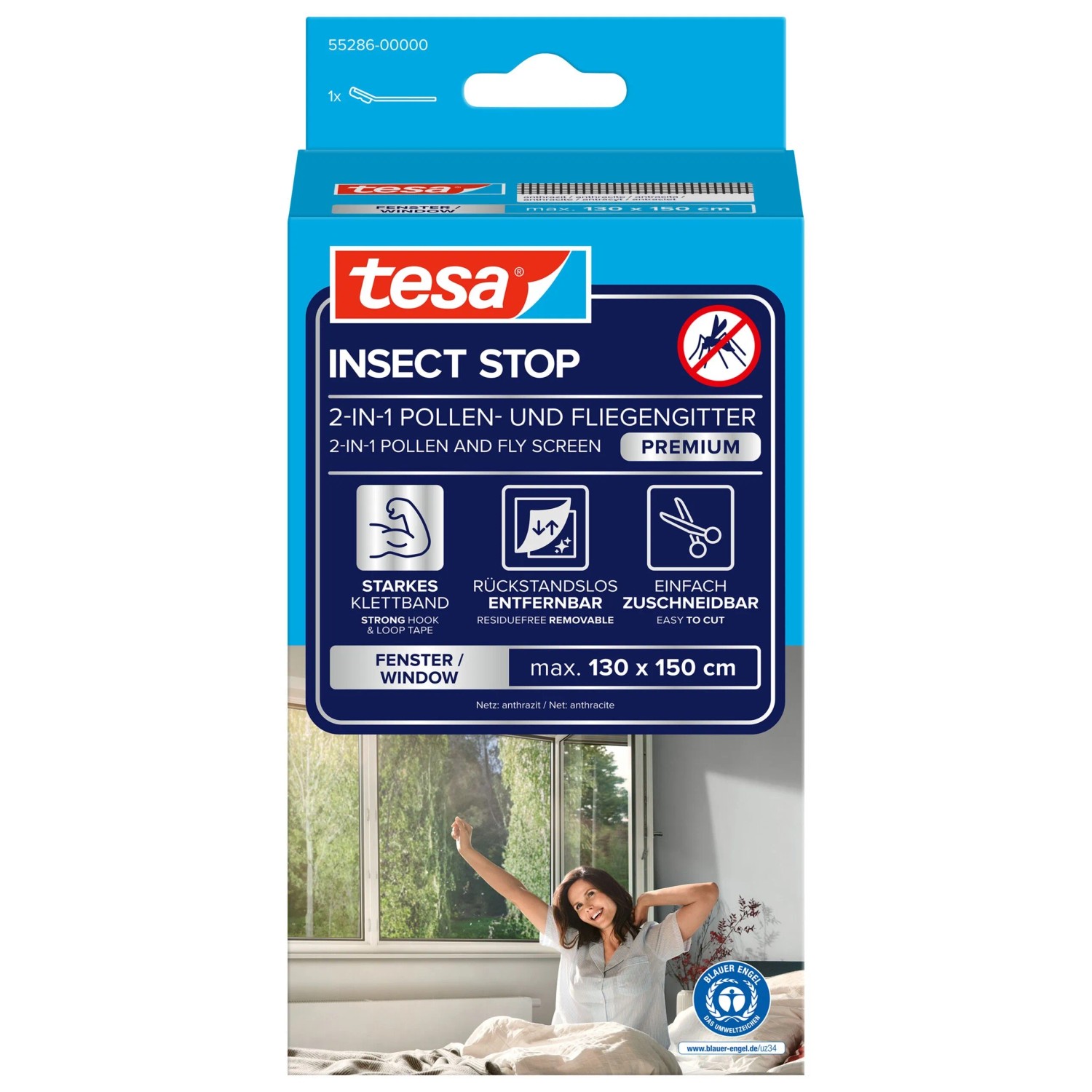 tesa® Insect Stop 2in1 Pollen- und Fliegengitter Fenster, anthrazit, max. 130x150cm