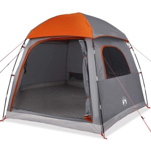 Grau-oranges vidaXL Familienzelt Iglu für 6 Personen. Wasserdichtes Campingzelt mit offenem Eingang und Fenster.