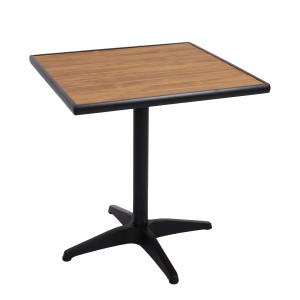 Quadratischer Gartentisch MCW J95 in Schwarz/Teak-Braun mit Aluminiumgestell.