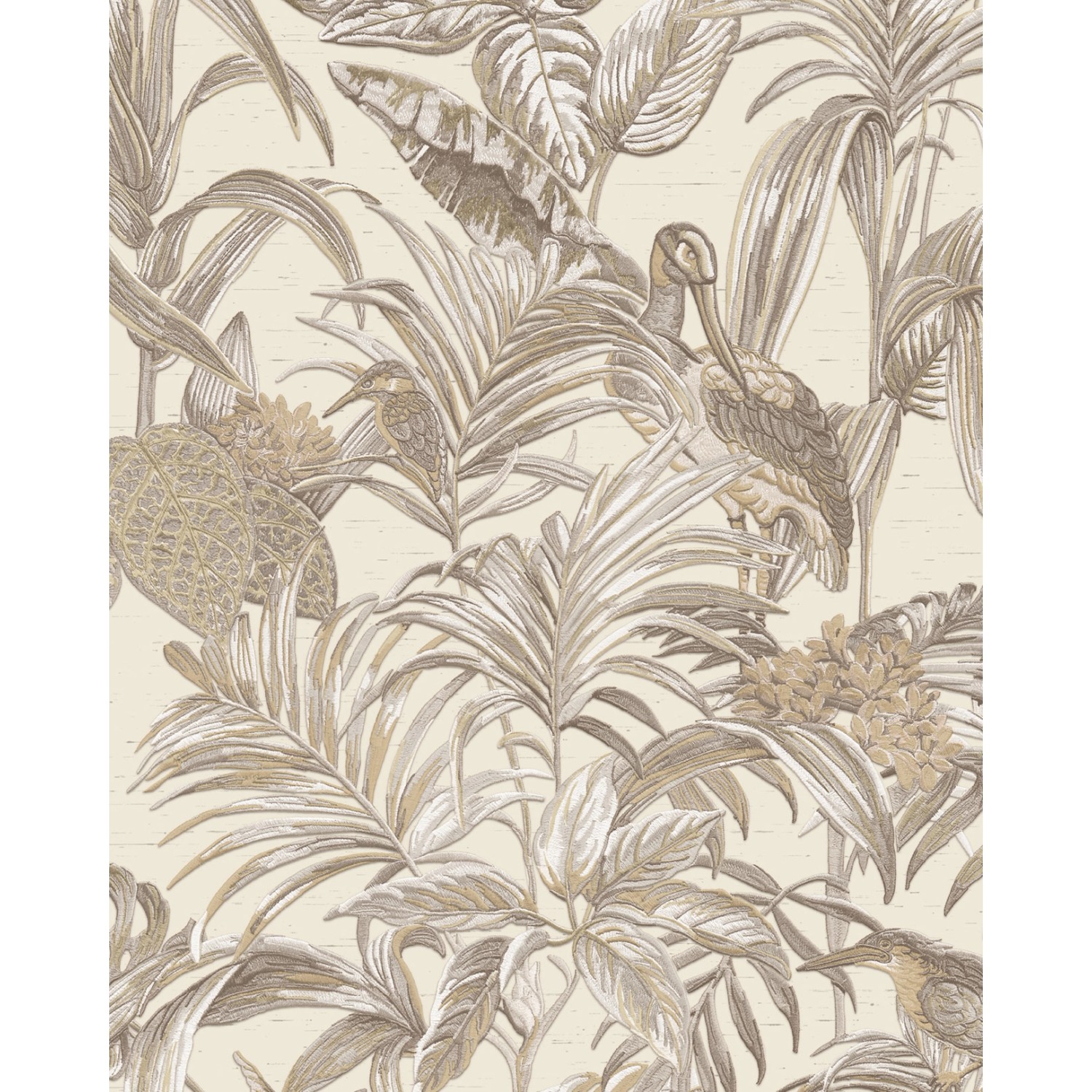 PROFHOME DE120012-DI Vogel Tapete Vogelmuster Elfenbein Creme-Weiß Bronze 5,33m2 0,53 m x 10,05 m 5,33 m2 Elfenbein