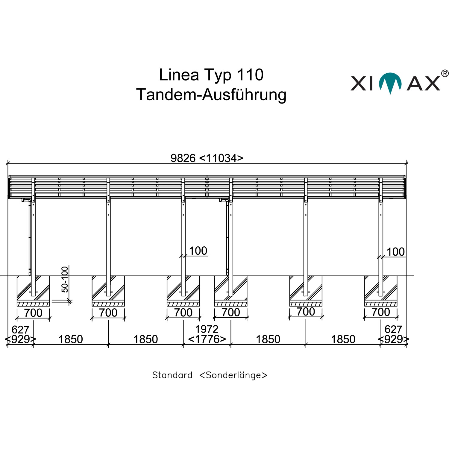 Ximax Alu Doppelcarport Linea Tandem 110 bei Bronze kaufen 983 cm Sonderfertigung x Typ 273 OBI
