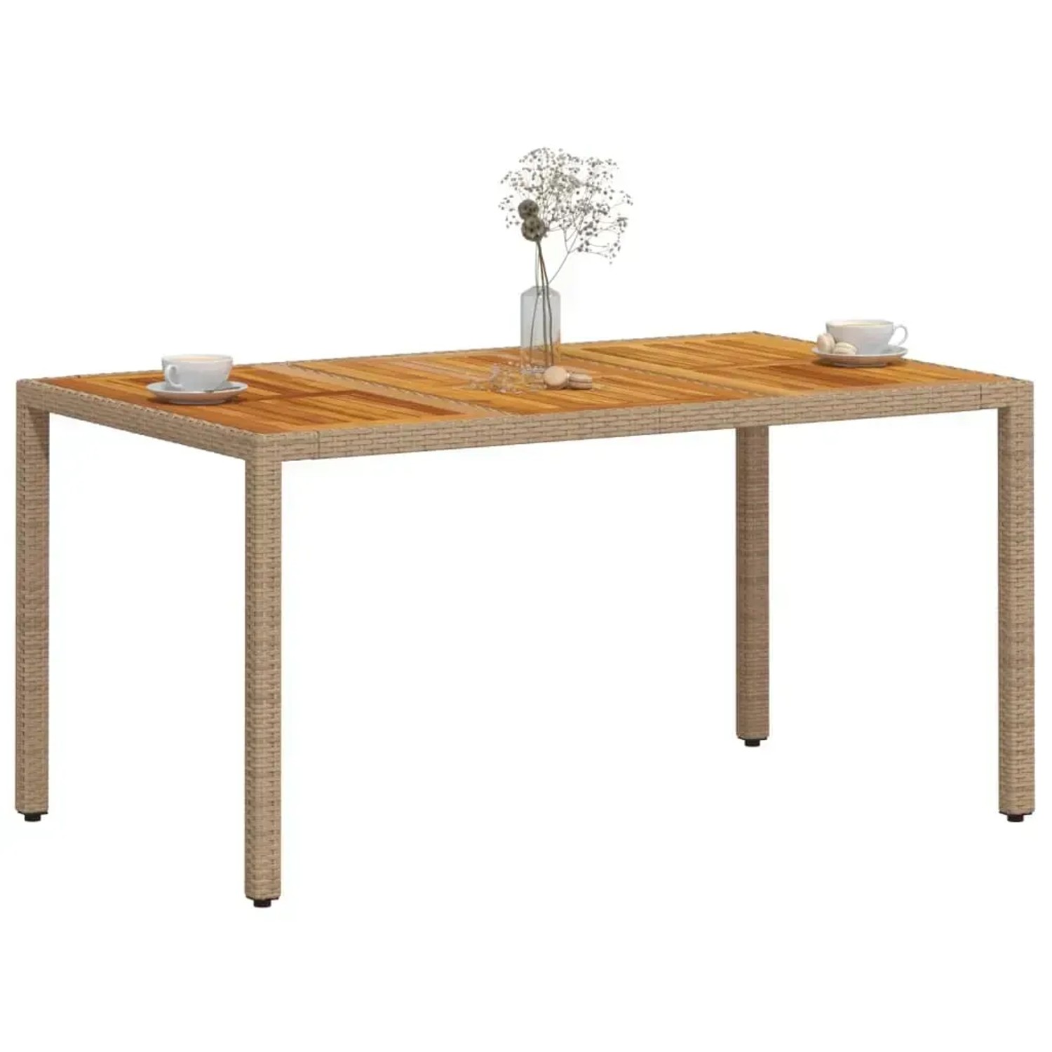 Beiger Gartentisch (150x90 cm) aus Rattan und Akazienholz von vidaXL.