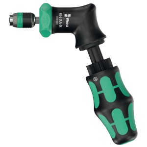 Wera Bit-Handhalter-Set Pistol RA-R 1, 7-teilig mit grün-schwarzem Pistolengriff.