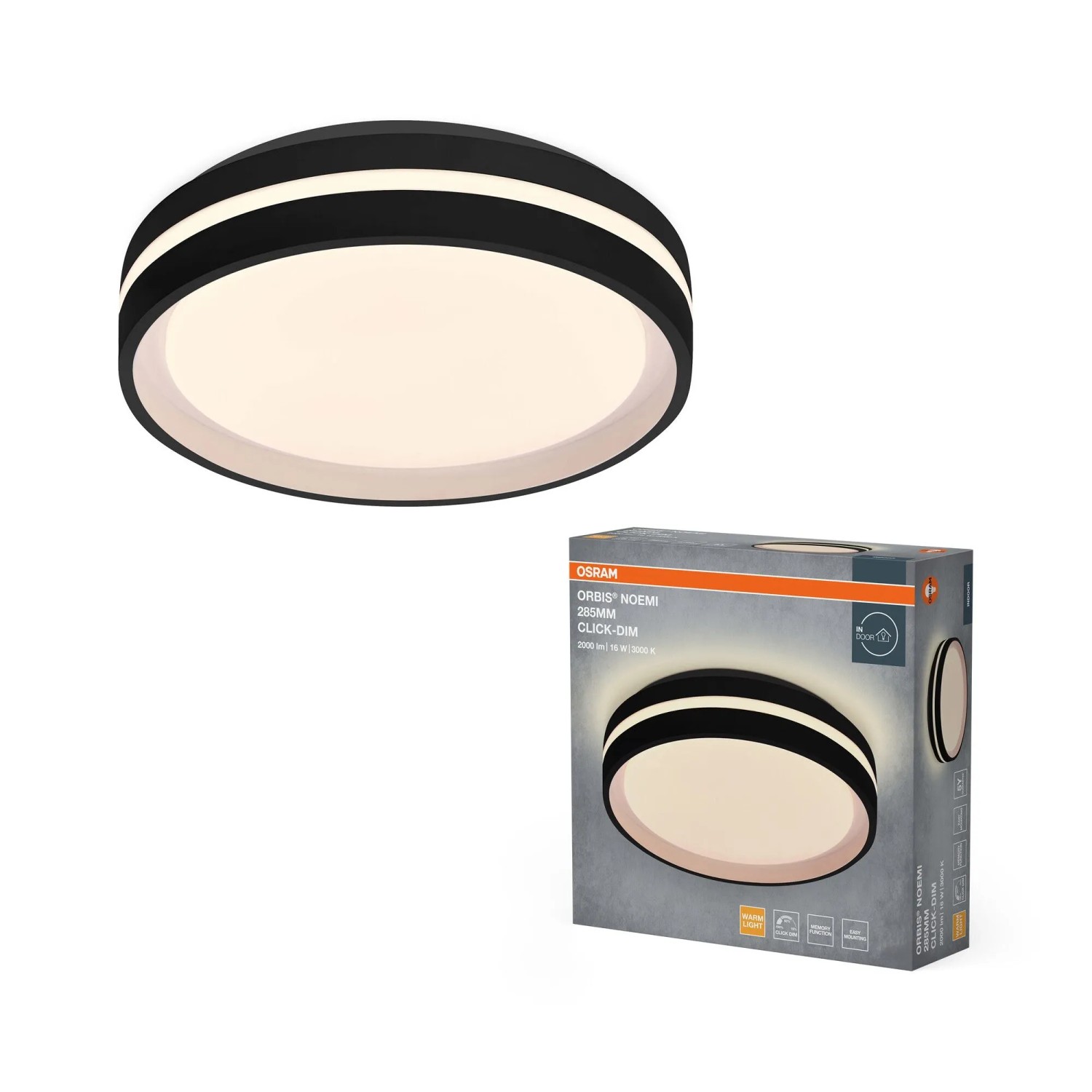 Osram LED-Deckenleuchte Orbis Noemi Click-Dim Schwarz Ø 28,5 cm x 8,5 cm