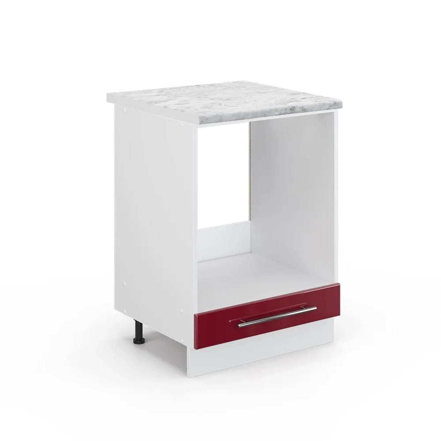 Vicco Herdumbauschrank Fame-Line Bordeaux Hochglanz Weiß 60 cm AP Marmor