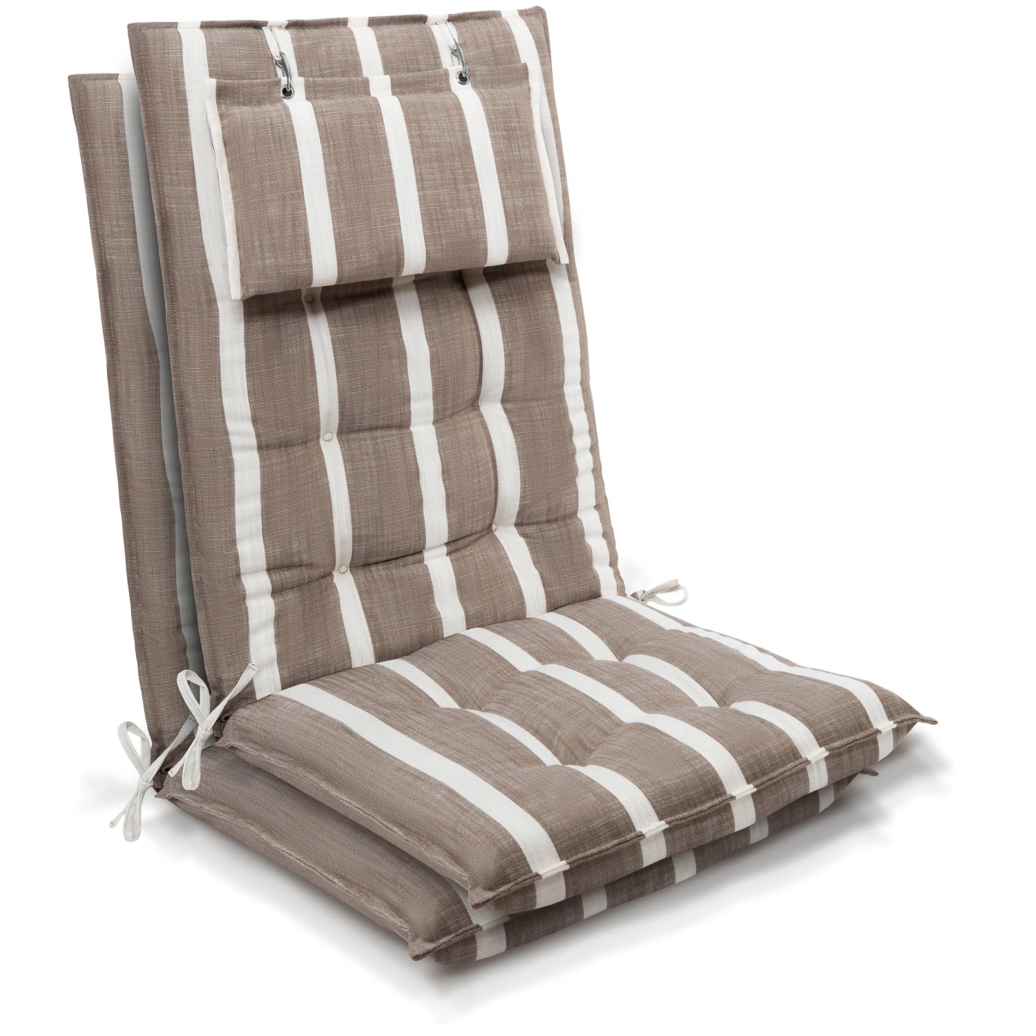 Beautissu 2er Set Sun-HL Hochlehner Auflage 120x50x8cm Beige-Weiß-Gestreift