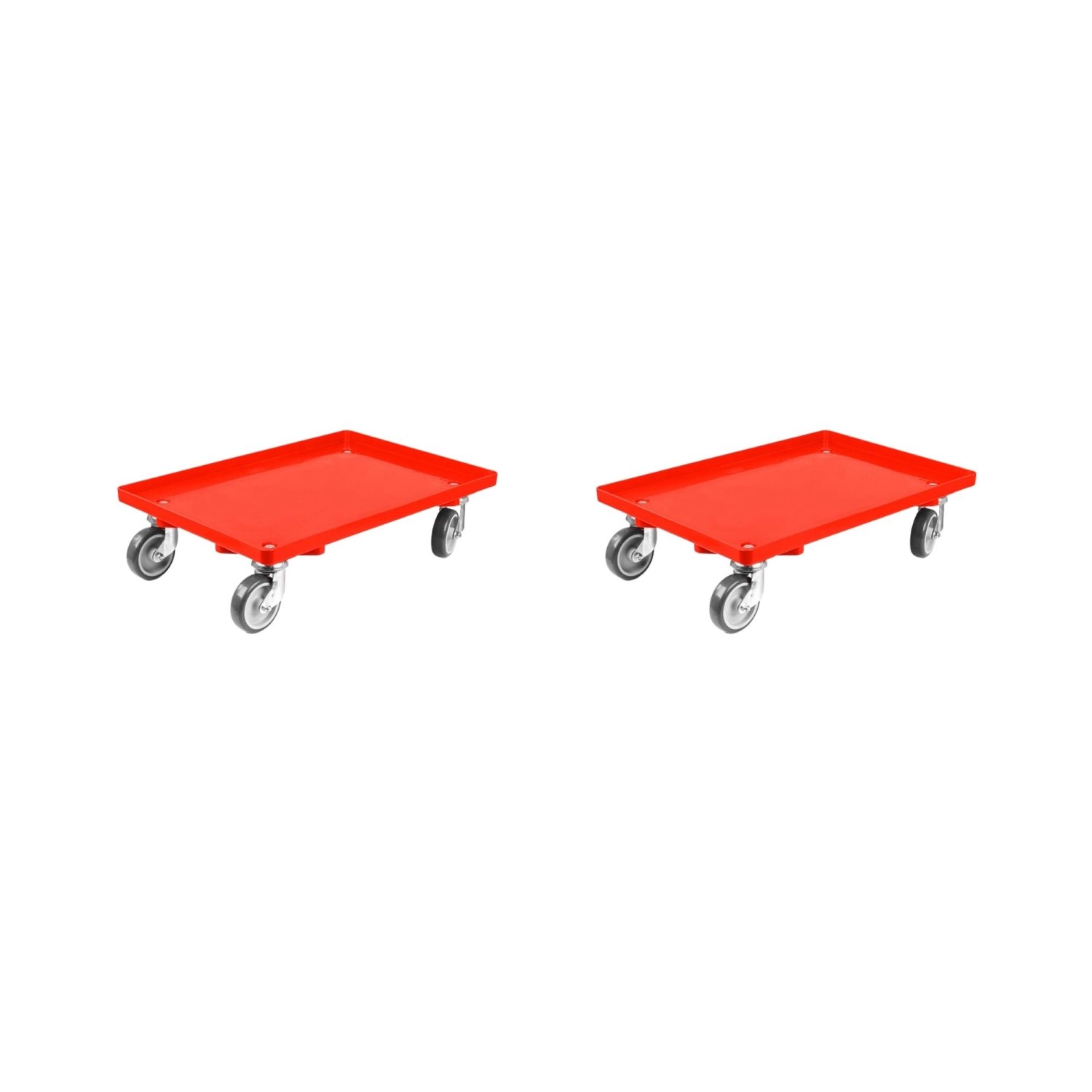 PROREGAL SparSet 2x Transportroller für Euroboxen 60 x 40 cm mit Gummiräder Rot Geschlossenes Deck 4 Lenkrollen Traglast