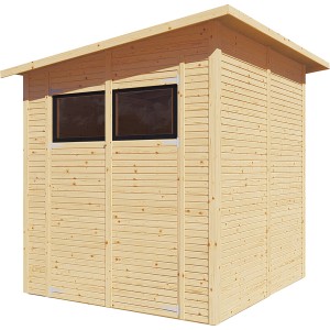 Bertilo Gerätehaus Pent Modern aus Holz, naturbelassen, mit zwei Fenstern.