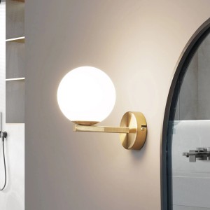 Lucande Wandleuchte Wandlampe Bad Bidolo 10020143 Spritzwassergeschützt in Gold Messing aus Metall 1-flammig G9 Badezimmerleuchte