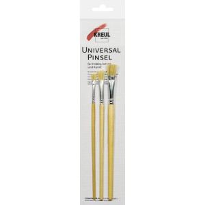 Kreul Universalpinsel Borste, flach, 3er Set mit Holzstiel und silberner Zwinge.