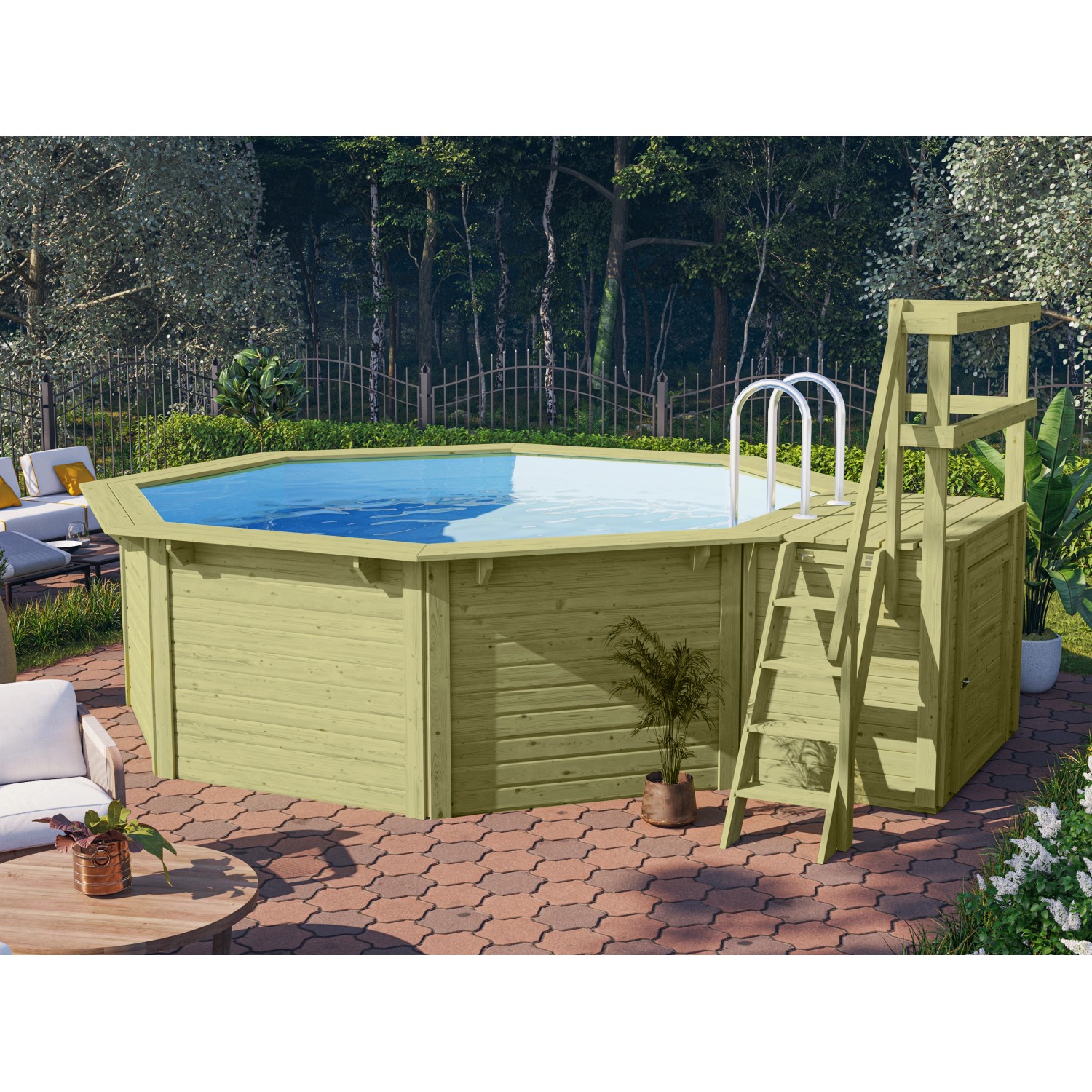 Karibu Pool Modell 1 Set inkl. Filteranlage Skimmer mit Sonnenterrasse günstig online kaufen