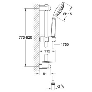 Technische Zeichnung Grohe Brausestangen-Set Euphoria 110 Mono mit Maßen.