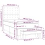 Rosa vidaXL Boxspringbett 90x190 cm mit Matratze und Bank, Maße eingezeichnet.