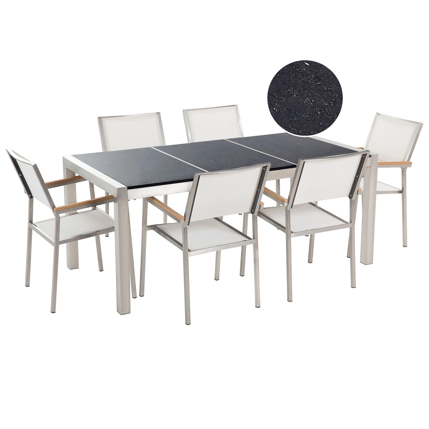 Beliani Gartentisch Set GROSSETO Poliert Schwarz Silber 90x180x87 günstig online kaufen