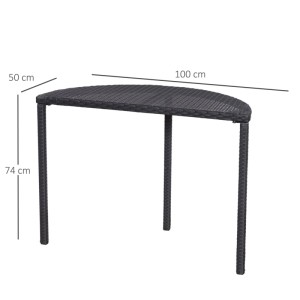 Schwarzer Outsunny Rattan Beistelltisch aus Polyrattan und Metall, 100x50x74 cm.
