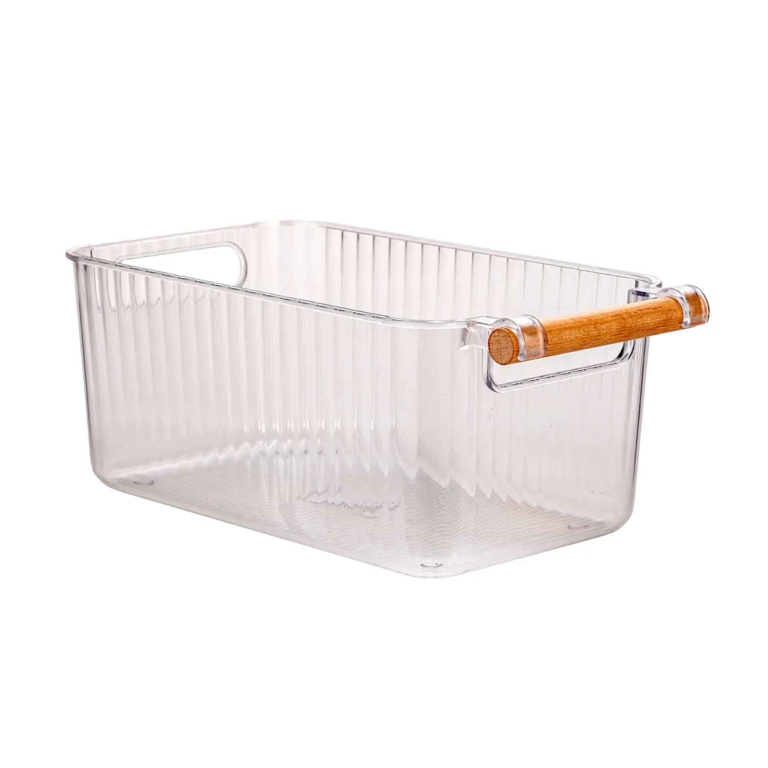 Wenko Badbox-Set Nantes, 3-teilig, transparent, Kunststoffbox mit Buchenholzgriffen.