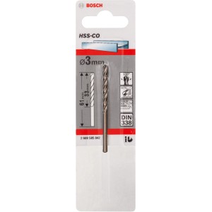 Bosch Metallbohrer Pro HSS-Co 3 mm, Spiralbohrer für Stahl, DIN 338, in Verpackung.