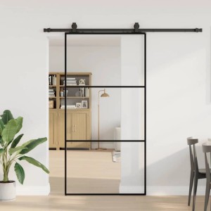 vidaXL Schiebetür mit Beschlag Schwarz 102x205 cm ESG-Glas 3375843