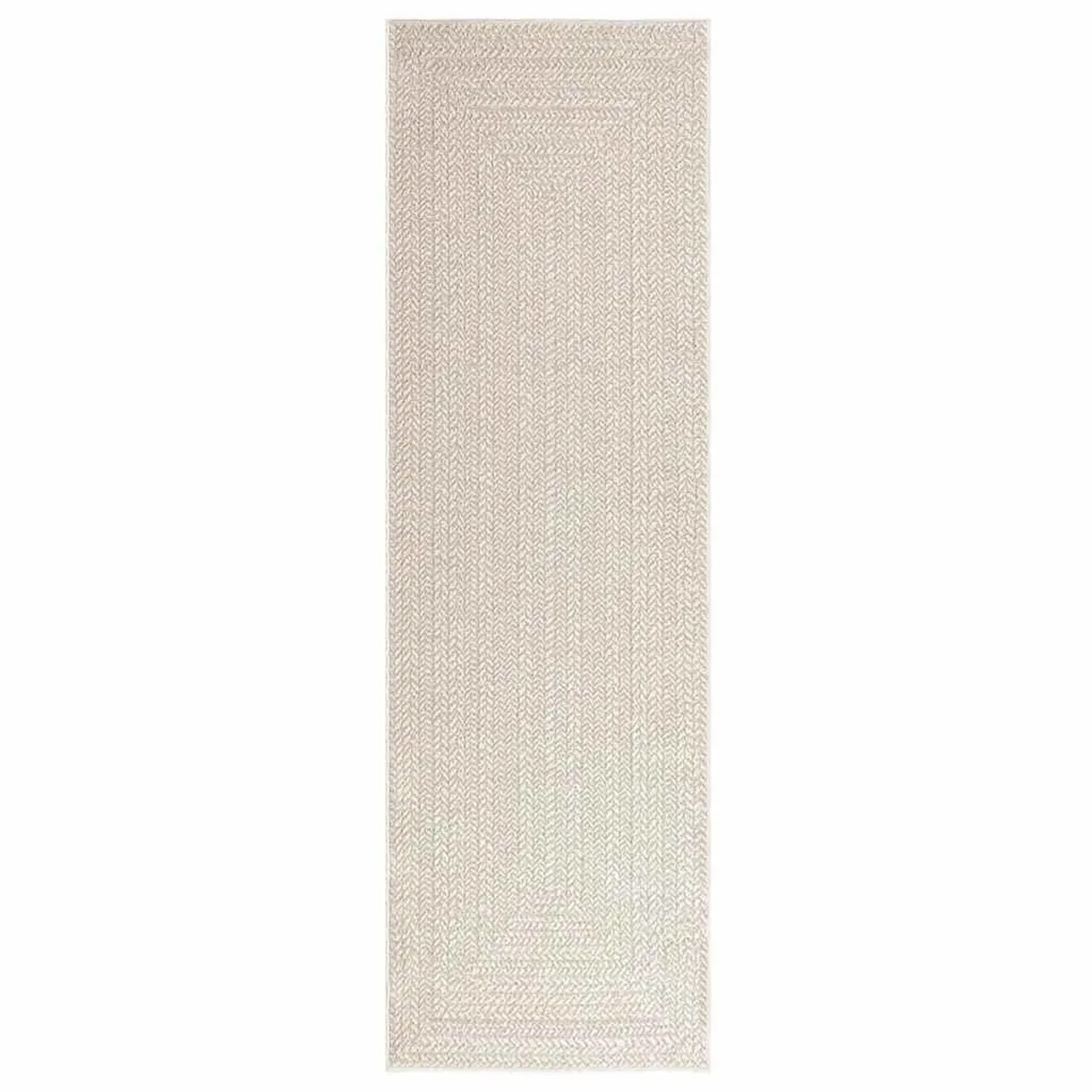 Cremefarbener vidaXL Outdoor-Teppich ZIZUR 80x250 cm in Jute-Optik für Innen- und Außenbereich.