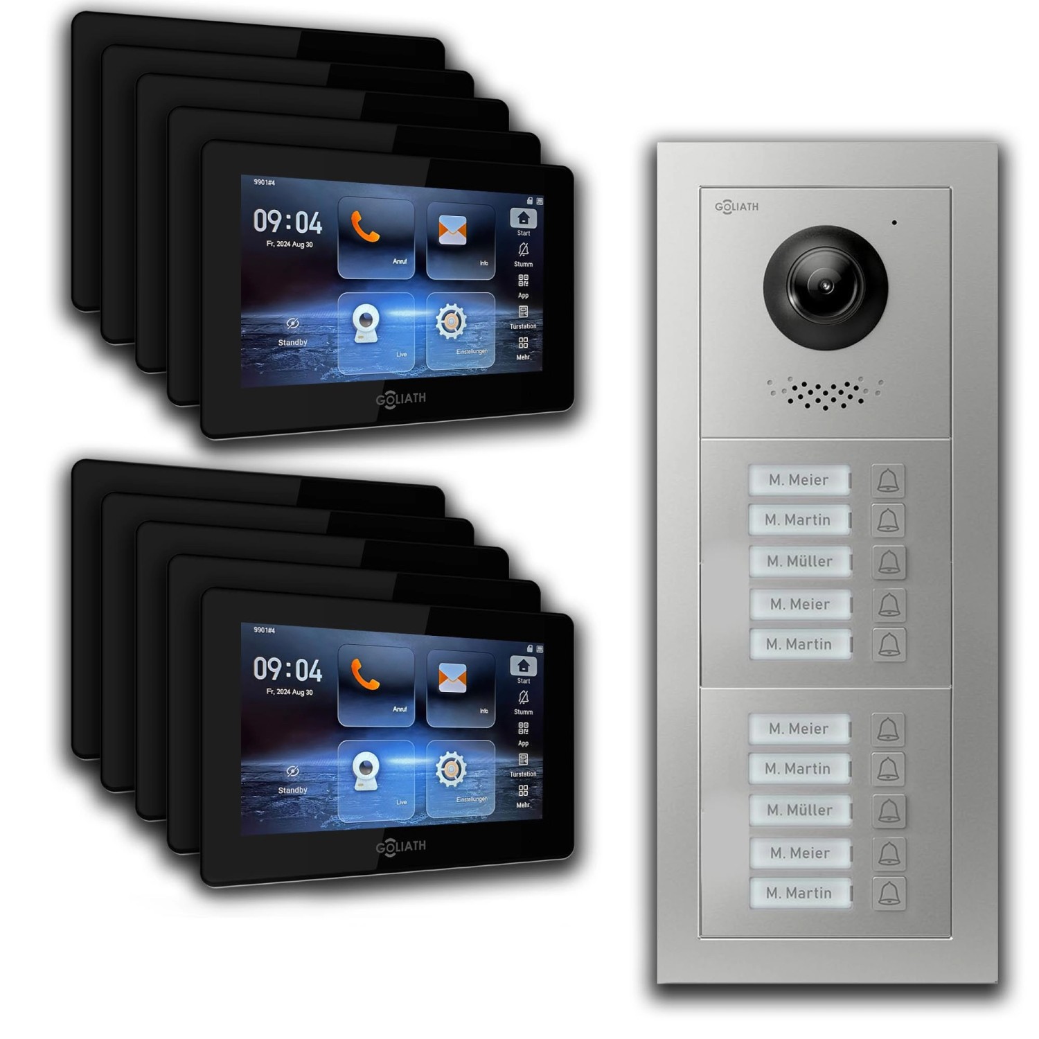 Goliath IP Video Türsprechanlage 10 Familienhaus 7 Zoll Schwarz App Silber Unterputz