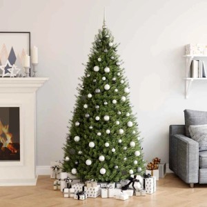 Weihnachtsbaum mit 120 weißen & grauen Weihnachtskugeln, glänzend & glitzernd, sowie Weihnachtsbaumspitze. Festliches Deko-Set.