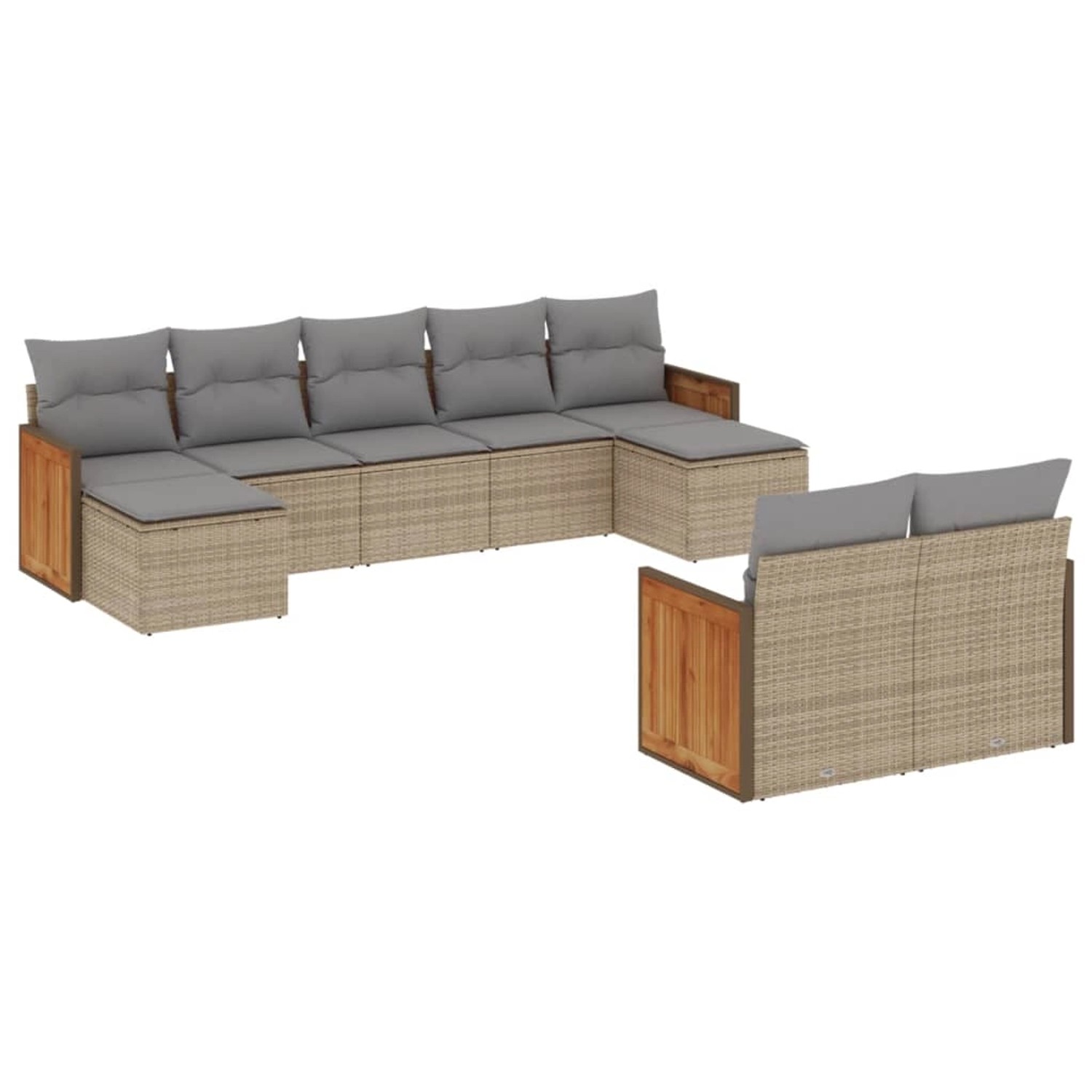 vidaXL 9-tlg Garten-Sofagarnitur mit Kissen Beige Poly Rattan Modell 190 günstig online kaufen