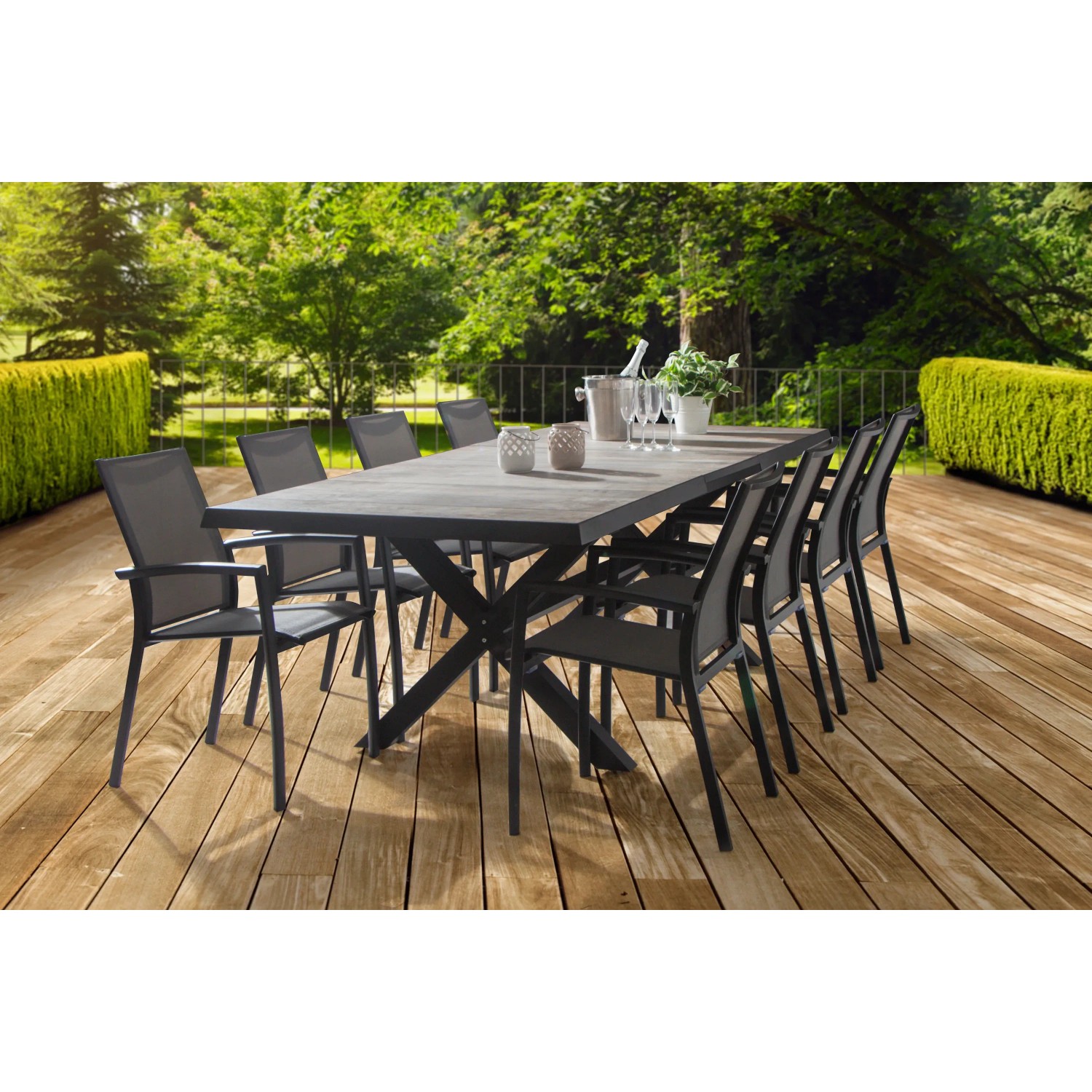 Siena Garden Stapelsessel Velia, anthrazitfarbener Gartenstuhl aus Aluminium und Textilgewebe.
