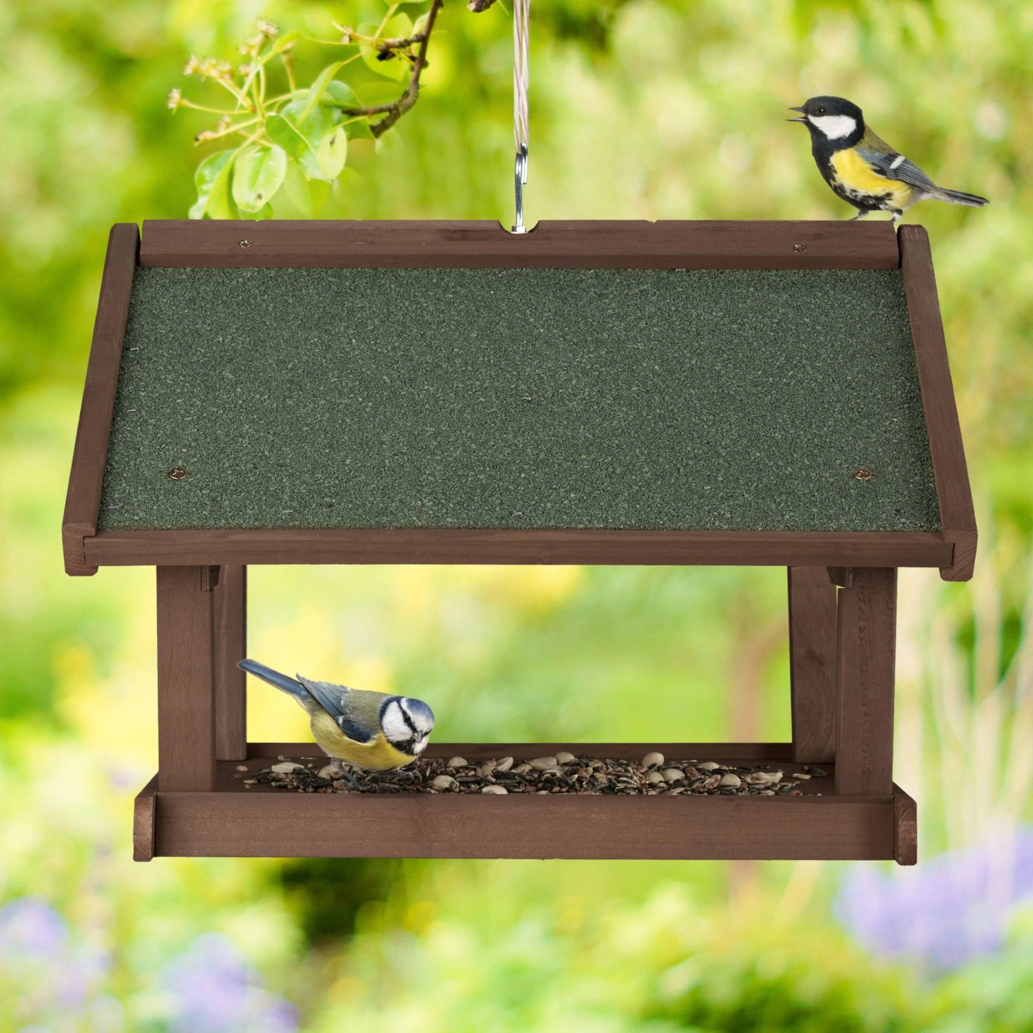 Relaxdays Vogelfutterhaus Holz Stein Dunkelbraun zur Wandmontage 35 cm x 42,5 cm x 40,5 cm 2,6 kg_3
