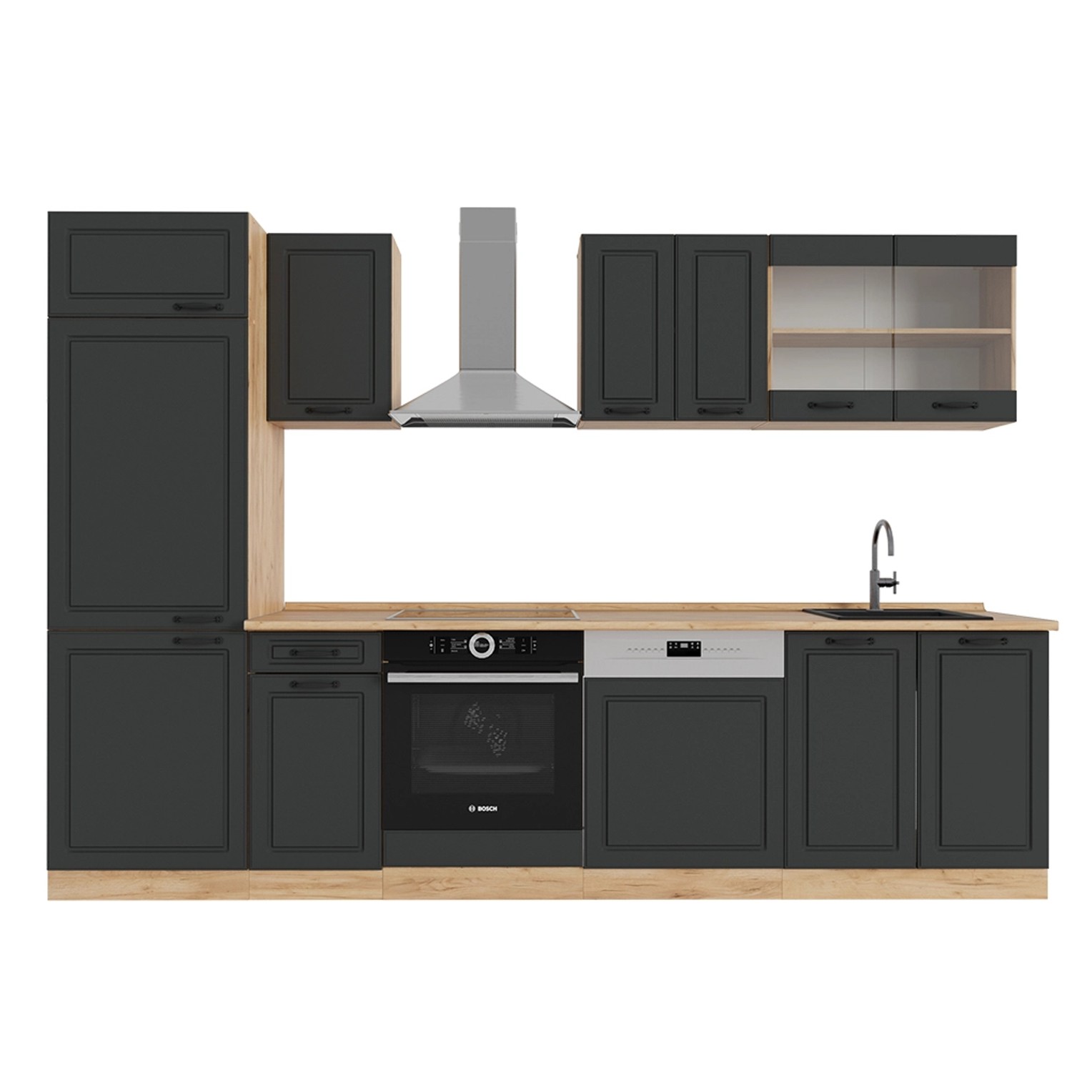 Vicco R-Line Küchenzeile Anthrazit Landhaus/Goldkraft Eiche 300 cm AP Eiche günstig online kaufen
