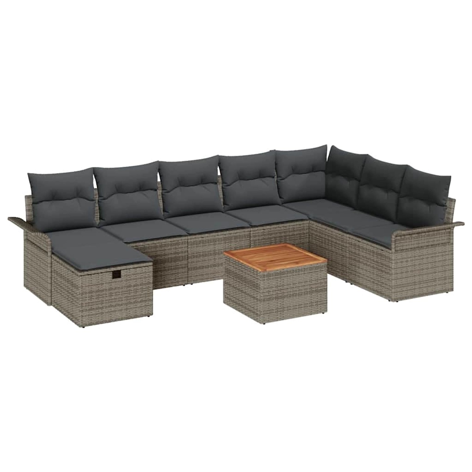 vidaXL Garten-Sofa-Set mit Kissen mit Speicher 9-Tlg Grau Poly Rattan 33594 günstig online kaufen