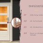 Karibu Außensauna Türpaket Modern, elfenbeinweiß, mit Glasausschnitten und Zylinderschloss.